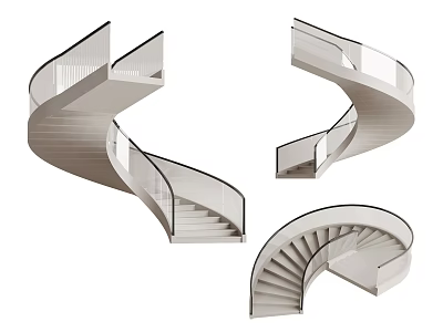 Modern Spiral Staircase Interior Design With Sleek Glass Railings And White Steps 3d model