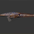 3D Rendered Colorful Aquatic Animal with Dorsal Fins and Skeletal Body Structure