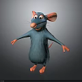 Blue Cartoon Mouse With Large Ears Pink Nose Paws In Standing Pose On Dark Background