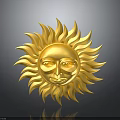 Golden Sun Shaped Decorative Hardware Tool With Radiant Design And Facial Features