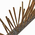 Golden Bamboo Stick Room Divider With Crossed Design And Pebble Base Decorative Partition