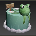 Green Frog Cake With Thank You Sign Water Lilies And White Decorative Border