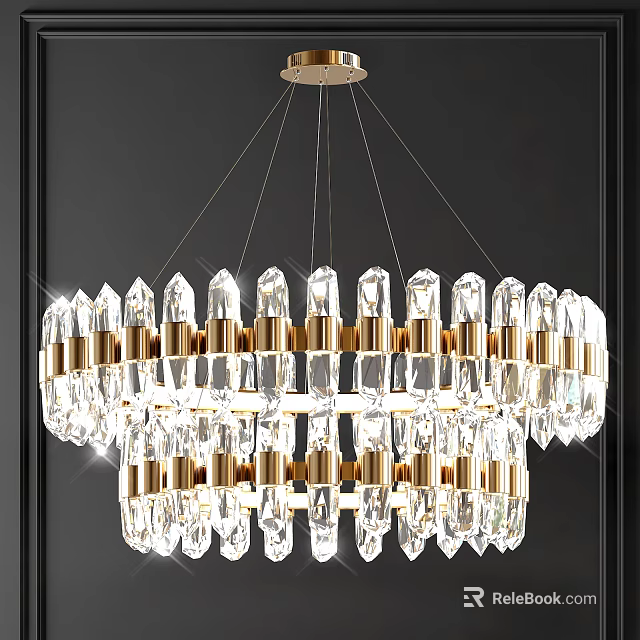 Elegant Modern Crystal Chandelier With Gold Metal Frame And Transparent Crystal Pendants Round Design 3d model 