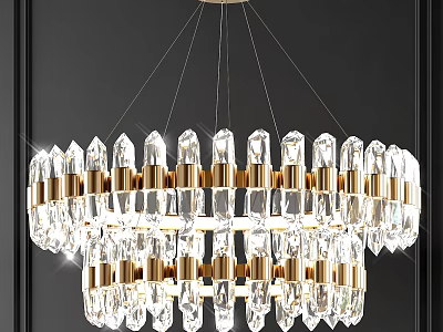 Elegant Modern Crystal Chandelier With Gold Metal Frame And Transparent Crystal Pendants Round Design 3d model