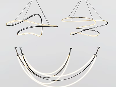 Modern Pendant Lights with Curved LED Strips and Spiral Designs for Home Decor 3d model