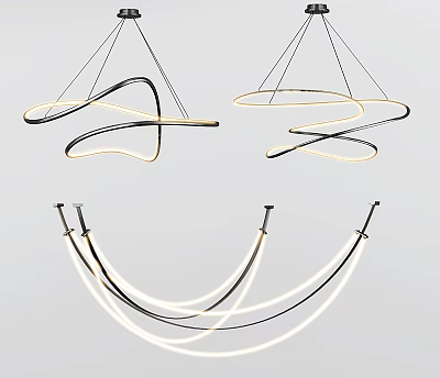 Modern Pendant Lights with Curved LED Strips and Spiral Designs for Home Decor 3d model