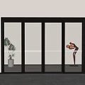 Modern Indoor Glass Sliding Door With Black Frame White Wall Smart Control Panel And Plant
