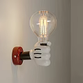 Mickey Mouse Hand Shaped Wall Lamp with Clear Glass Bulb Red Base White Hand Design