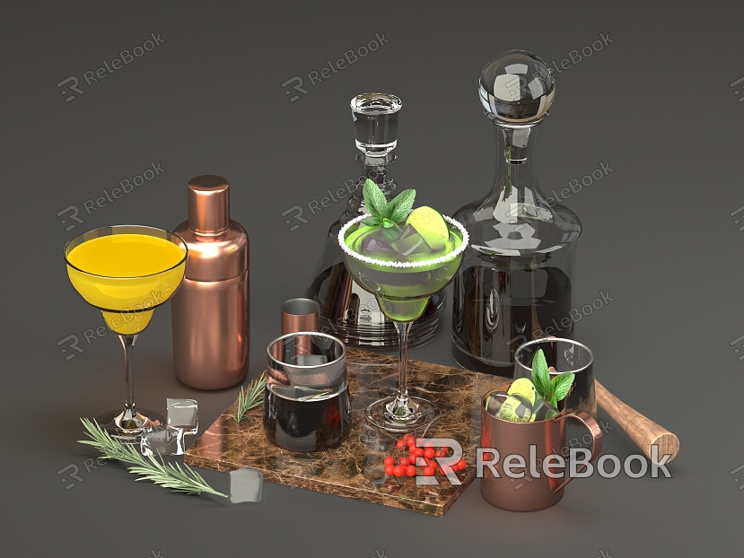 Decoration drinks mojito food lemon lime juice vanilla red wine cocktail champagne sealed shaker wine bottle ice cubes model