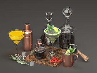 Decoration drinks mojito food lemon lime juice vanilla red wine cocktail champagne sealed shaker wine bottle ice cubes 3d model