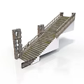 Detailed 3D Stone Staircase Model With Railings And Stone Support Walls