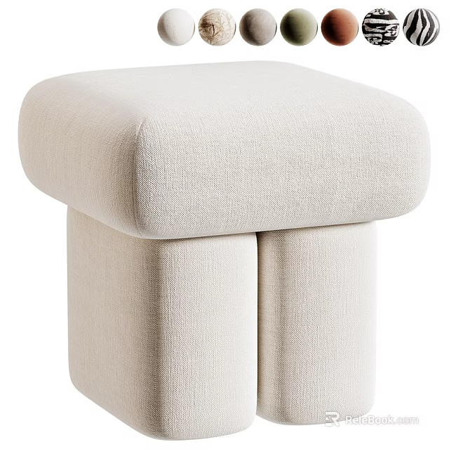 Modern Cream Boucle Upholstered Square Sofa Stool For Cozy Home Living Room Decor 3d model 