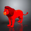3D Animated Lion Character With Red Mane Blue Eyes And Reflection On Dark Background