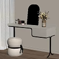 Elegant Modern Dressing Table With White Top Black Frame Oval Mirror And Soft Stool 3d model