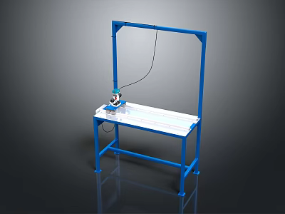 Industrial Style Blue Metal Frame Workbench Featuring Small Equipment On Tabletop 3d model