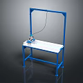 Industrial Style Blue Metal Frame Workbench Featuring Small Equipment On Tabletop