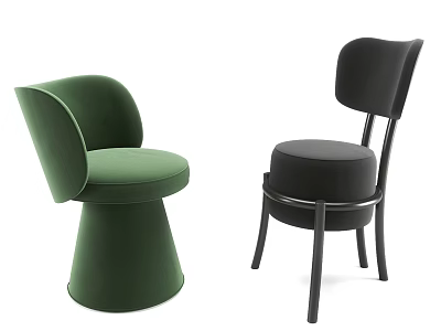 Pair of Stylish Modern Single Sofas With Green Curved Back And Black Leg Design 3d model