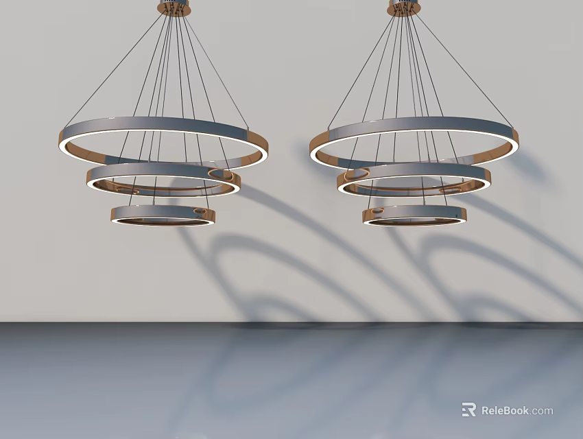 Modern Hinged Door Interior Featuring Circular Gold Framed Ceiling Lights And Wall Shadows 3d model