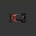 Black Custom Car With Red Flame Decals Exposed Engine Yellow Roof Lights And Red Rims