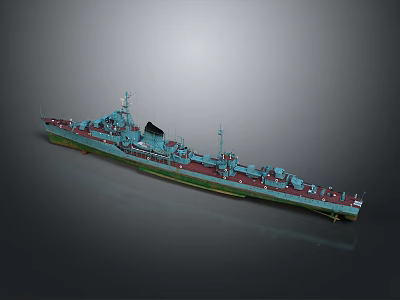 Detailed Blue Green Ship Model With Red Bottom Hull And Upper Deck Details 3d model