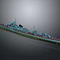 Detailed Blue Green Ship Model With Red Bottom Hull And Upper Deck Details