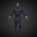 Sci Fi Hero Character In Blue Costume With Gold Accents And Chest Emblem