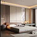 Modern Luxurious Bedroom Interior With Wooden Wall Large Bed And Venetian Blinds