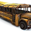 Vintage Yellow School Bus With Rusty Body And Aged Exterior Details