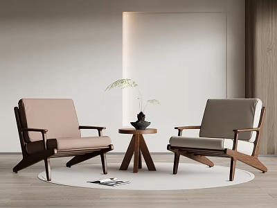 Two Modern Leisure Chairs In Simple Living Room With Side Table And Potted Plant 3d model