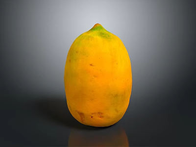 Ripe Yellow Papaya With Green Top On Dark Reflective Surface 3d model