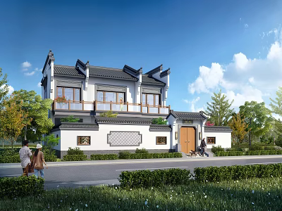 Ancient Chinese Traditional Architecture With White Walls Wooden Elements Classic Roof And Green Surroundings 3d model
