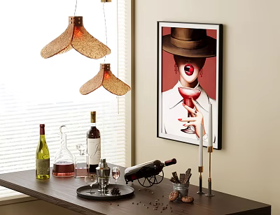 Wine Bottles And Glasses Displayed On Table With Stylish Decor 3d model