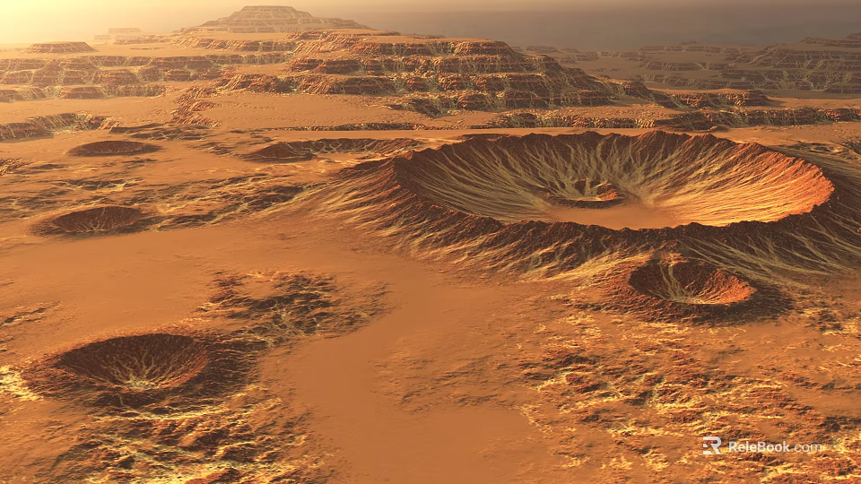 Vast Mars Surface Landscape With Large Crater And Red Desert Terrain 3d model 