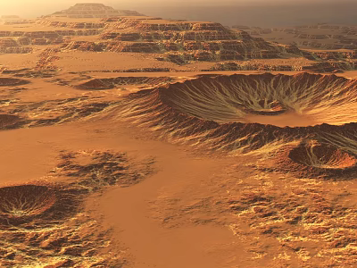 Vast Mars Surface Landscape With Large Crater And Red Desert Terrain 3d model