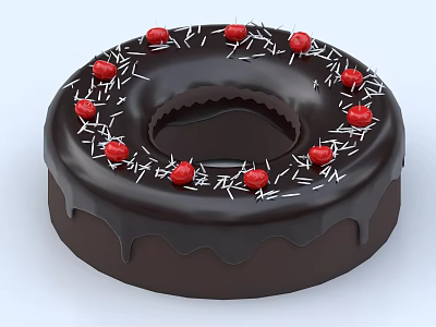 Delicious Chocolate Donut With Smooth Chocolate Glaze Red Berries And White Sprinkles 3d model