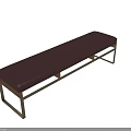Modern Ottoman Bench With Maroon Leather Seat And Gold Metal Frame