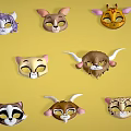Various Animal Face Masks Including Lion Fox Cat and Giraffe Designs on Yellow Background
