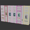 Row Of White Storage Cabinets Furniture With Multiple Compartments And Electronic Panels
