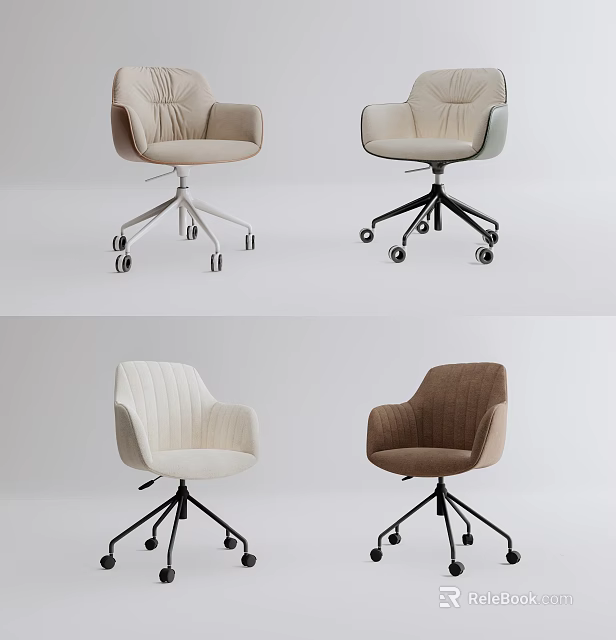 Modern Upholstered Office Chair With Swivel Wheels And Comfortable Seats In Beige Brown Tones 3d model 