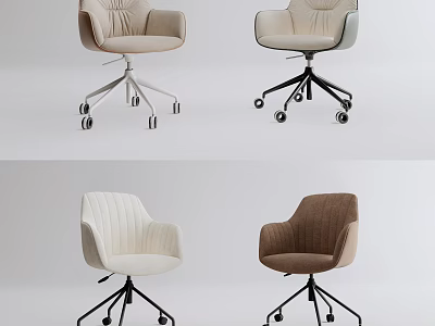 Modern Upholstered Office Chair With Swivel Wheels And Comfortable Seats In Beige Brown Tones 3d model