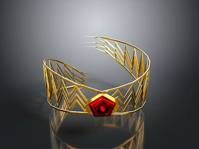Golden Decorative Tiara With Red Gemstone And Geometric Metal Frame 3d model