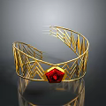 Golden Decorative Tiara With Red Gemstone And Geometric Metal Frame