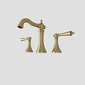 Golden Brass Bathroom Faucet With Two Handle Three Piece Design And Elegant Finish