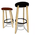 Two Modern Bar Stools With Light Wood Legs Round Footrest And Brown Black Seats