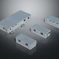 Multiple Light Colored Modular Container Buildings With Gray Roofs And Metal Structures