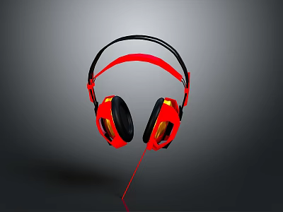 Red and Black Over Ear Gaming Headphones With Wired Illuminated LED Lights For Computer Setup 3d model