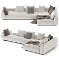 Modern Sectional Sofa in Gray and Beige with Plush Cushions and Cozy Throw Blanket