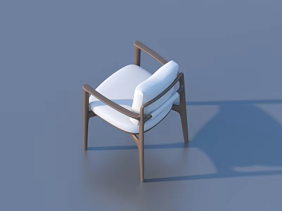 Modern Minimalist Single Chair With White Cushion Backrest And Wooden Armrests Legs 3d model