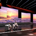 Large Stage Setup With Auditorium Seats And Seaside Sunset Backdrop 3d model