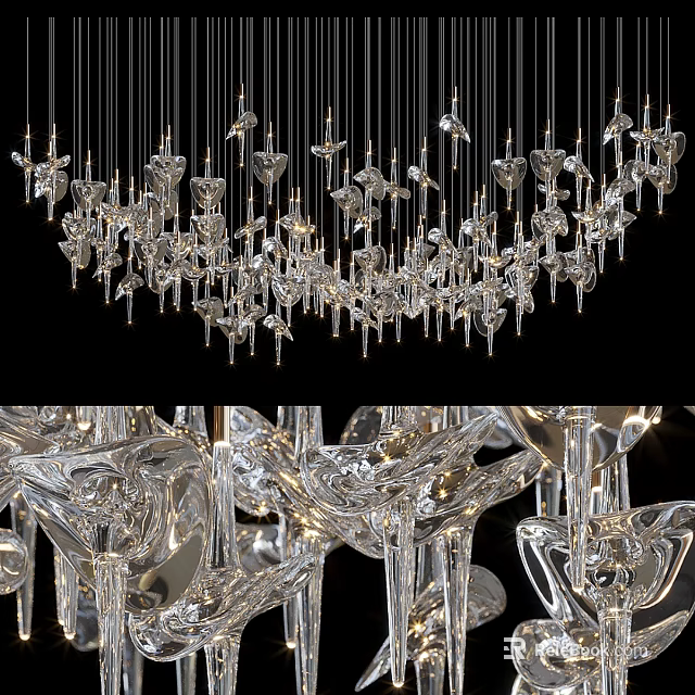 Modern Crystal Chandelier With Hanging Glass Elements And Elegant Lighting Design 3d model 